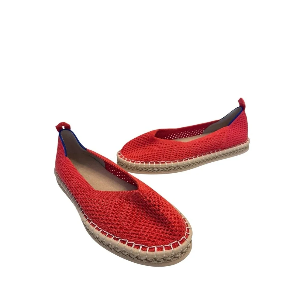 New ROTHY'S Sz 7 The Espadrille Flats Red Hot Comfort Cushion Jute Midsole NWOB